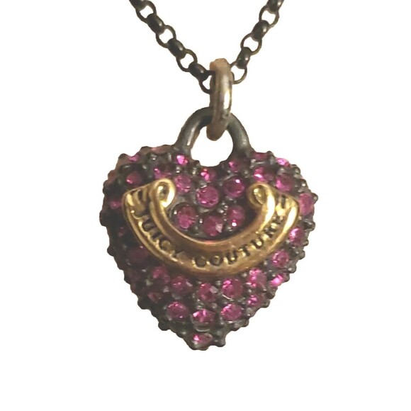 Juicy Couture Hot Pink Pave Heart Wish Necklace Gold Tone Rhinestone 20" Chain